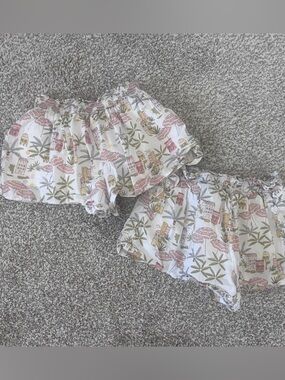 Janie and Jack White Tropical Print Smocked Set with Pink and Yellow Accents